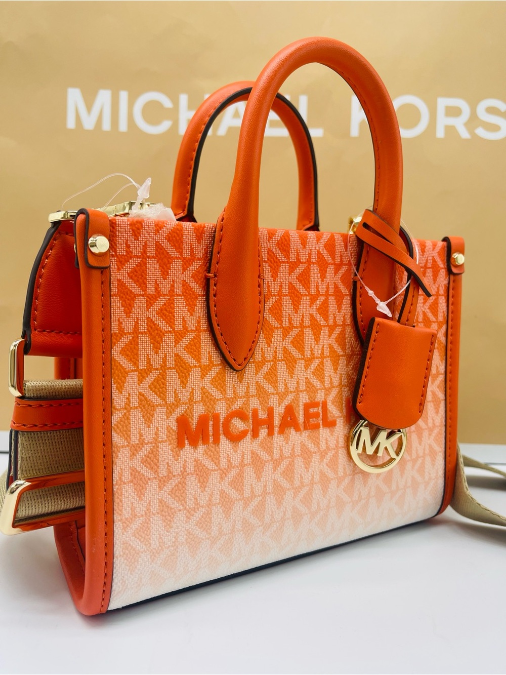 Michael Kors Mirella Extra-Sm Ombré Logo Crossbody XBODY Shopper Bag
Poppy 
NWT